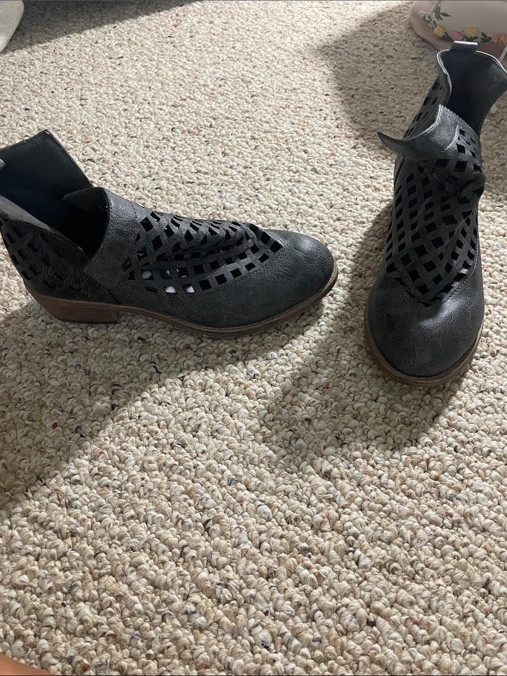 Black Laser-Cut Ankle Booties - Women's Slip-On Booties